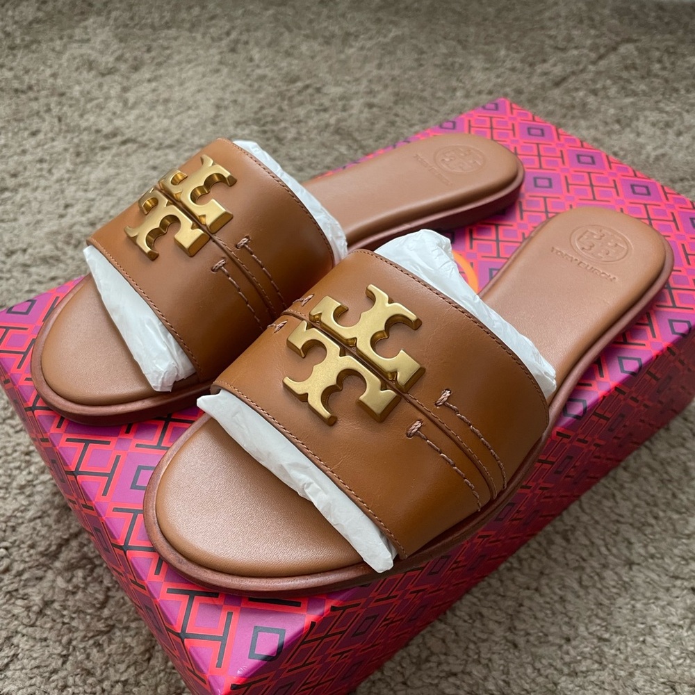 Tory Burch Tan Everly Slide Sandals